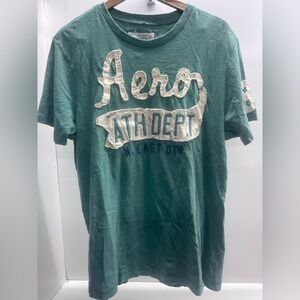 Aeropostale Teal Short Sleeve Graphic Tee with Cream Appliqué